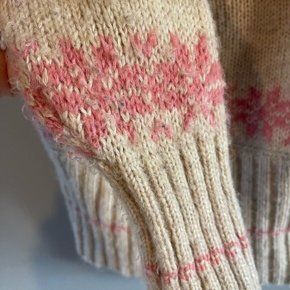 Free People Fair Isle Nordic Alpine Wool Blend Sweater Tan/Pink | SZ M - Picture 8 of 13